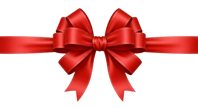 Elegant red satin ribbon bow decoration isolated on transparent background for festive designs - Powered by Adobe
