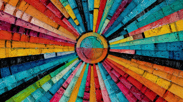 Colorful abstract sunburst design with a bright and vibrant appearance, symbolizing energy and creativity