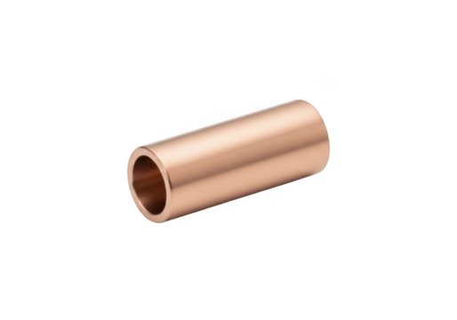 Copper bushing isolated on transparent background for industrial applications and machine parts