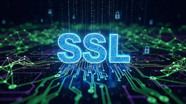 SSL security concept with secure socket layer encryption, data protection, secure connection and website security technology
