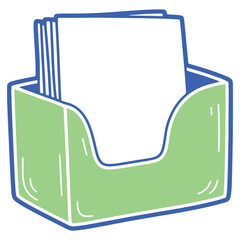 Illustration of Green Desk Organizer Filled with White Papers for Office Stationery and Business Supplies Concept