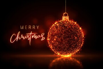 Glowing neon Christmas bauble with orange and red light lines