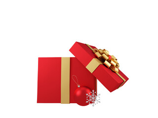 Red Gift Box with Golden Ribbon and Snowflake Ornament