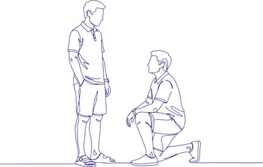 One line illustration of two men conversation friendship interaction