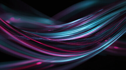 Abstract, flowing lines of blue and purple light against a black backdrop. The image creates a sense of movement and energy