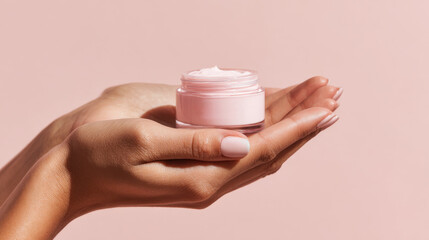 Soft pink cream held in a hand