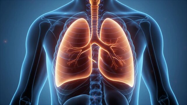 Detailed 3D animation showcasing the human respiratory system's internal structure and vital functions