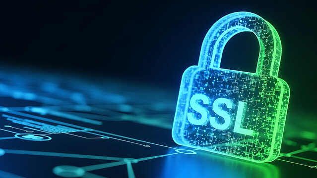 SSL security concept with secure socket layer encryption, data protection, secure connection and website security technology
