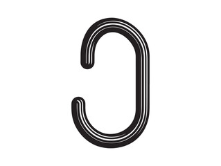 Simple black industrial hook icon 2D vector line art for machinery tools and heavy lifting projects