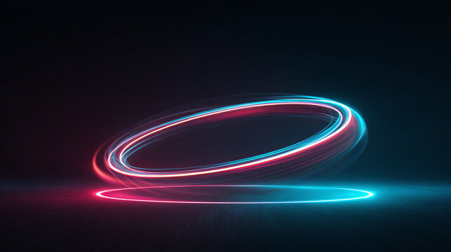 Abstract Light trails of a futuristic illuminated neon ring with bright colors
