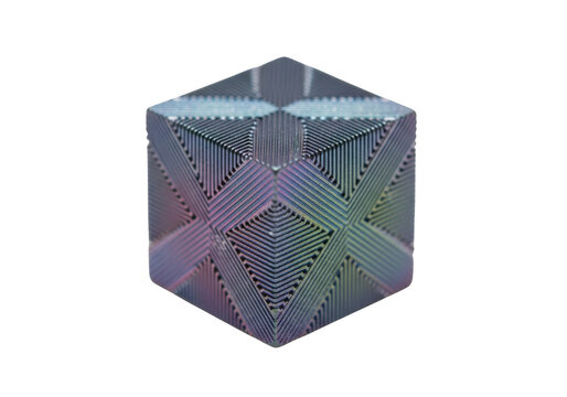 Geometric cube with iridescent finish isolated on transparent background background for abstract art and design - Powered by Adobe
