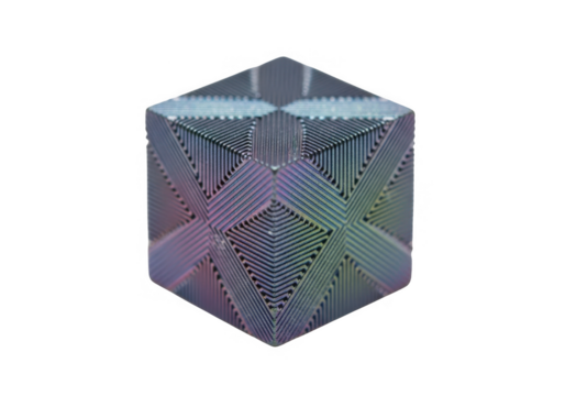 Geometric cube with iridescent finish isolated on transparent background background for abstract art and design - Powered by Adobe