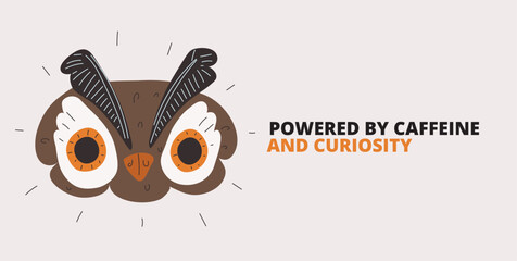 Vector illustration of an owl powered by caffeine like a midnight generator