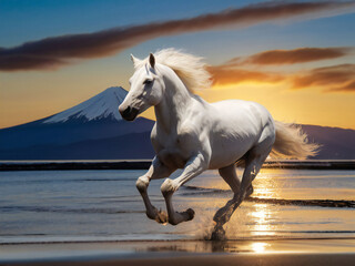 A thoroughbred sprinting at full speed.