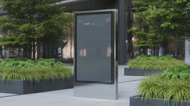 Modern Blank Digital Billboard Mockup with Greenery