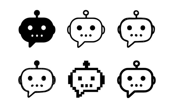 Chatbot icons set in minimalist and pixel art styles