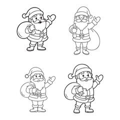 Fototapeta premium Santa claus cartoon character set line art for holiday designs Vector