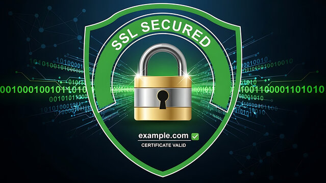 SSL security concept with secure socket layer encryption, data protection, secure connection and website security technology

