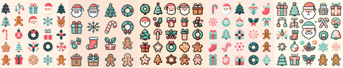 Cute Christmas Icons Collection Vector Illustration