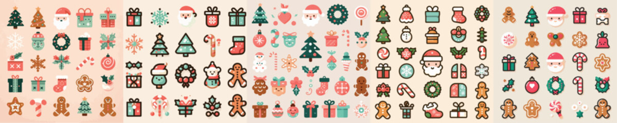 Cute Christmas Icons Collection Vector Illustration