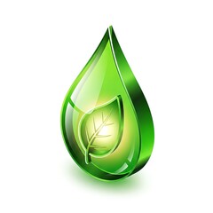 Green Drop with Leaf Inside - Symbol of Ecology and Sustainability.