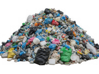 Vast heap of discarded plastic bottles, bags, and containers, representing pollution and waste on an isolated background. isolated on transparent background