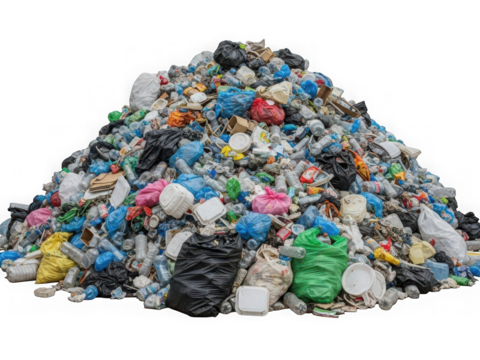 Vast heap of discarded plastic bottles, bags, and containers, representing pollution and waste on an isolated background. isolated on transparent background
