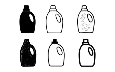 Set of detergent bottle icons in various outline and fill styles