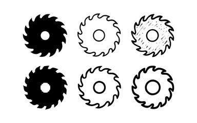 Set of circular saw blades in various styles and textures
