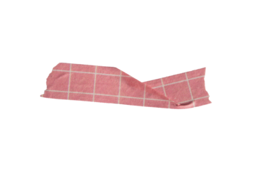 Ripped torn paper adhesive red grid pattern washi tape on transparent background