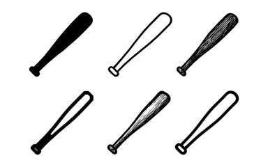 Obraz premium Set of baseball bats in hand drawn and silhouette styles