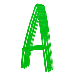 Green brush stroke letter A on transparent background