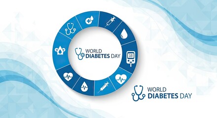 Raise awareness for World Diabetes Day with this modern graphic featuring medical icons and a clean design perfect for healthcare campaigns