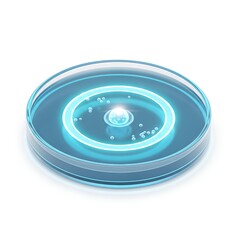Futuristic Petri Dish with Glowing Blue Light and Bubbles.