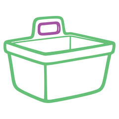 Stylized Green Basket with Purple Handle for Storage and Organization in a Modern Minimalist Design perfect for presentations