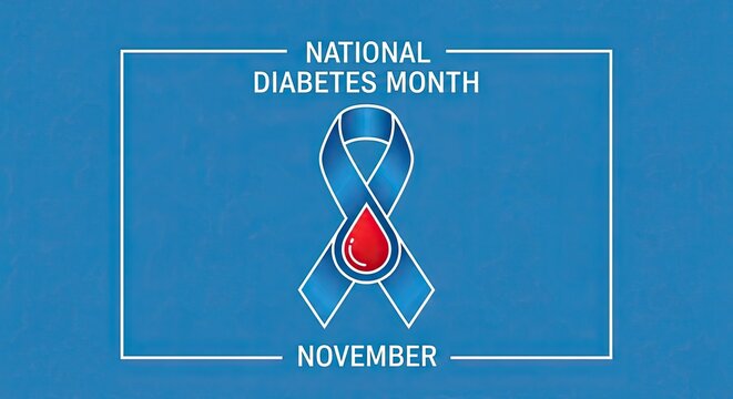 Raise awareness this November with National Diabetes Month graphics featuring a blue ribbon symbolizing hope, support, and community engagement