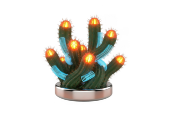 Glowing cactus with neon accents isolated on transparent background for unique decor and advertising