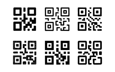 Diverse qr code set with hand drawn and geometric styles for creative designs