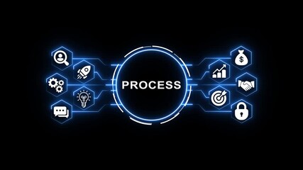 Futuristic digital interface glowing blue neon hexagons and circle connecting lines abstract technology background animation science fiction network data stream concept - Powered by Adobe