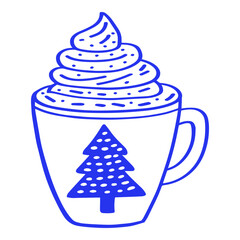 Line Art of Christmas Drink with Tree
