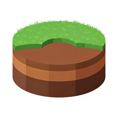 Isometric Soil Layers with Grass - A Detailed Cross-Section Illustration.