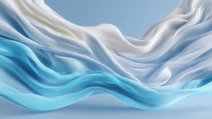 Fototapeta premium Elegant Abstract Silk Fabric Flowing in Light Blue and White, Modern Textile Art Background
