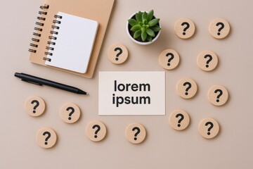 Conceptual Layout: Questions, Ideas, and Planning with Stationery, Succulent, and Placeholder Text on Neutral Background