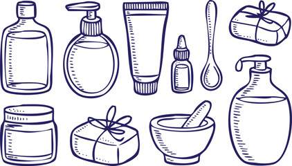 Hand drawn cosmetic and beauty product collection