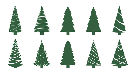 Obraz premium Stylized Evergreen Tree Collection – Hand-Drawn Forest Icons with Unique Shapes and Outlines