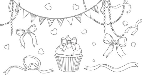 Coquette Aesthetic Birthday Elements with Hearts and Lace.