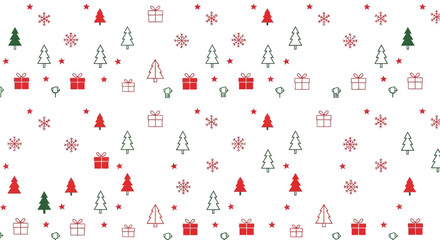 Christmas Holiday Pattern with Gifts, Trees, and Snowflakes &ndash; Festive Icon Grid Design