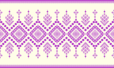 Seamless purple Thai traditional geometric pattern. Creative abstract ethnic tribal vector border background for textile, sarong, and wallpaper.