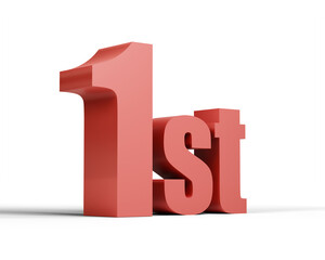 3D Red 1st Text Rendering Isolated on White Background Symbolizing First Place, Ranking, and Top Achievement in Business or Sport Competitions