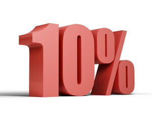 Highly Visible 10% Numeric Sign Rendered in Vibrant Red 3D Lettering, Symbolizing Special Discount, Big Price Reduction, or Interest Rate Isolated on a Transparent Background 
